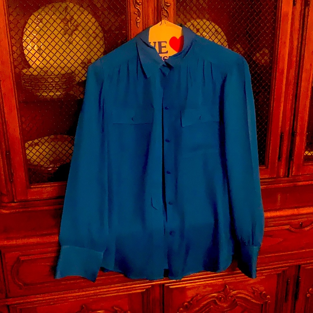 Turquoise silk blouse
